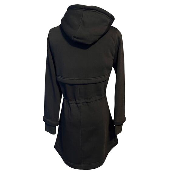 Cavalini Women's Black Jacket. Tie at Waist, Faux Sherpa Hood, Pockets. Size PM - Picture 2 of 8